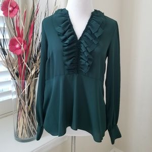 CeCe Emerald Green Ruffled Blouse